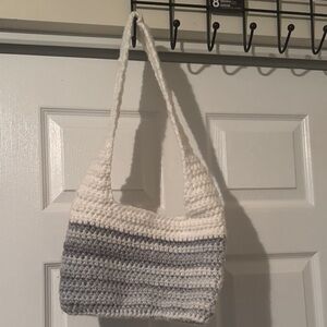 Stylish White and Gray Crochet Shoulder Bag